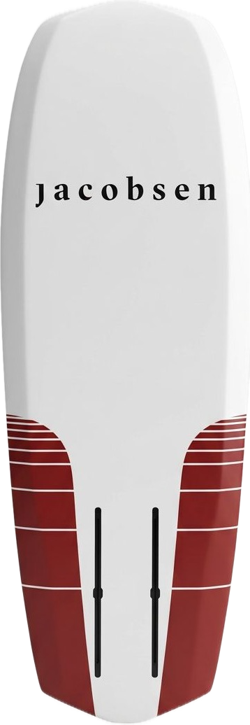 The RISE kitefoil board in lighthouse red, from underneath